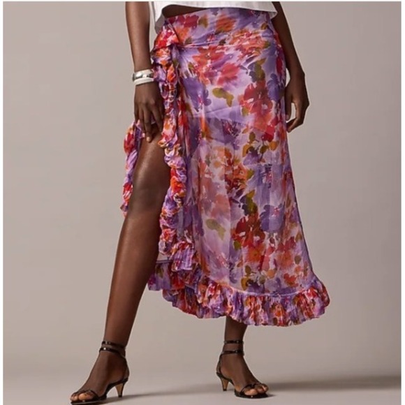 J.Crew Dresses & Skirts - J.Crew Floral Chiffon Ruffle Midi Skirt Partially Lined Feminine Flirty 14 NWT